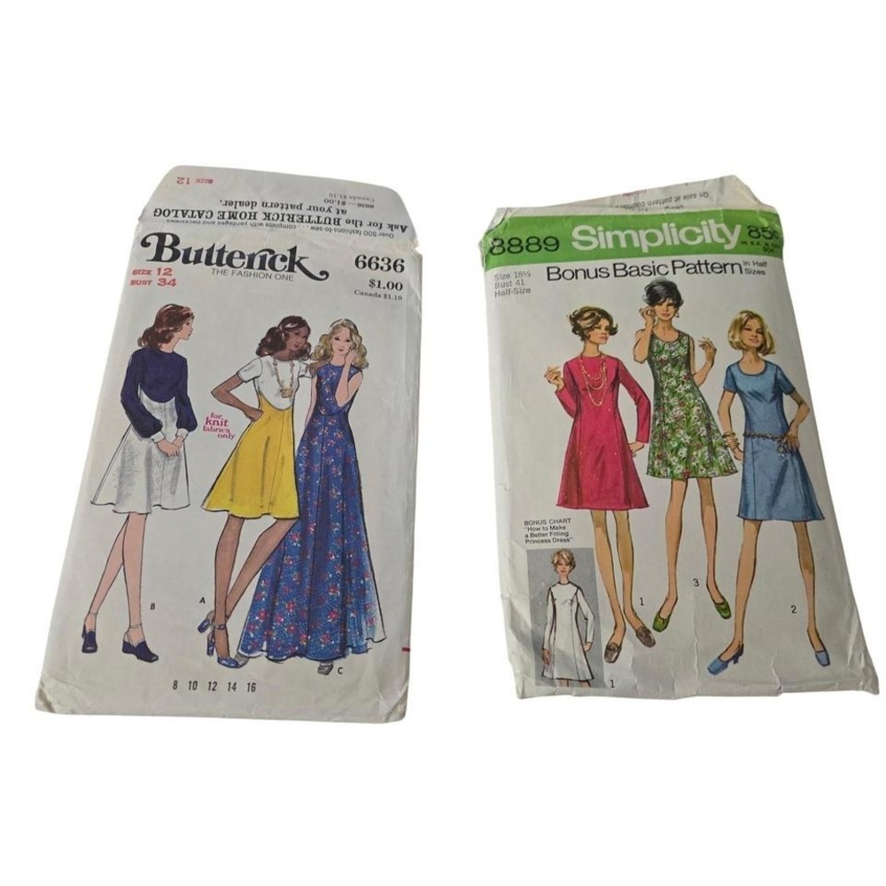 VTG 2 Sewing PatternsButterick 6636 Simplicity 8889 Not checked for completeness